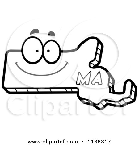Cartoon Clipart Of An Outlined Happy Massachusetts State Character - Black And White Vector Coloring Page by Cory Thoman