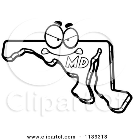 Cartoon Clipart Of An Outlined Mad Maryland State Character - Black And White Vector Coloring Page by Cory Thoman