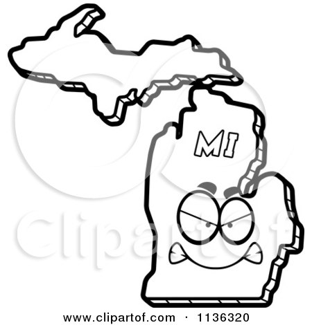 Cartoon Clipart Of An Outlined Mad Michigan State Character - Black And White Vector Coloring Page by Cory Thoman