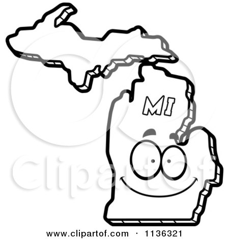 Cartoon Clipart Of An Outlined Happy Michigan State Character - Black And White Vector Coloring Page by Cory Thoman