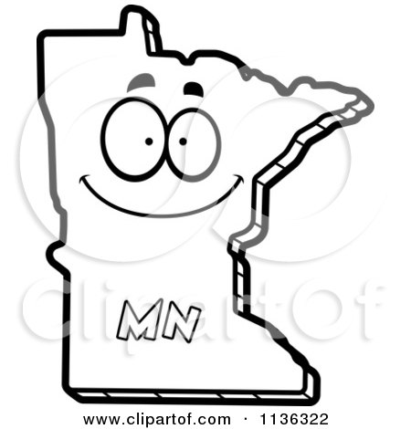 Cartoon Clipart Of An Outlined Happy Minnesota State Character - Black And White Vector Coloring Page by Cory Thoman