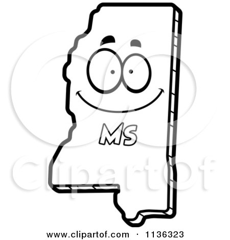 Cartoon Clipart Of An Outlined Happy Mississippi State Character - Black And White Vector Coloring Page by Cory Thoman