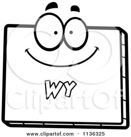 Cartoon Clipart Of An Outlined Happy Wyoming State Character - Black And White Vector Coloring Page by Cory Thoman