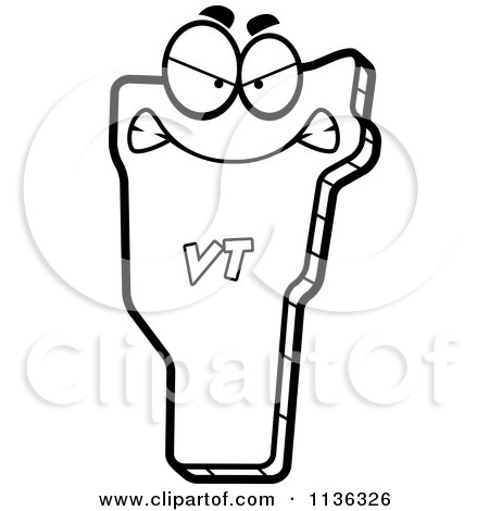 Cartoon Clipart Of An Outlined Mad Vermont State Character - Black And White Vector Coloring Page by Cory Thoman