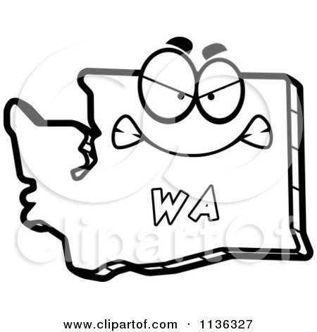 Cartoon Clipart Of An Outlined Mad Washington State Character - Black And White Vector Coloring Page by Cory Thoman