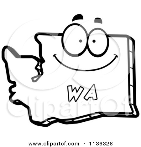 Cartoon Clipart Of An Outlined Happy Washington State Character - Black And White Vector Coloring Page by Cory Thoman