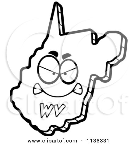 Cartoon Clipart Of An Outlined Mad West Virginia State Character - Black And White Vector Coloring Page by Cory Thoman