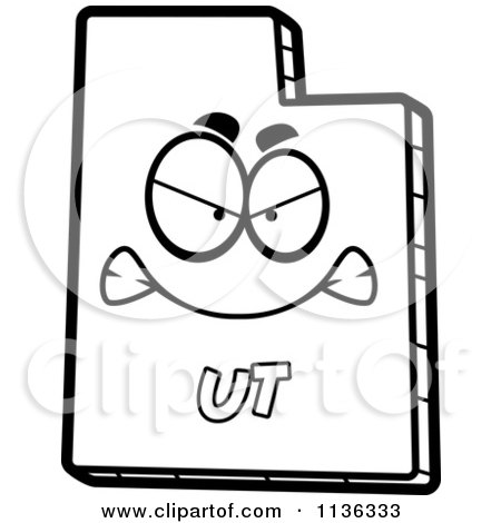Cartoon Clipart Of An Outlined Mad Utah State Character - Black And White Vector Coloring Page by Cory Thoman