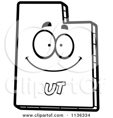 Cartoon Clipart Of An Outlined Happy Utah State Character - Black And White Vector Coloring Page by Cory Thoman