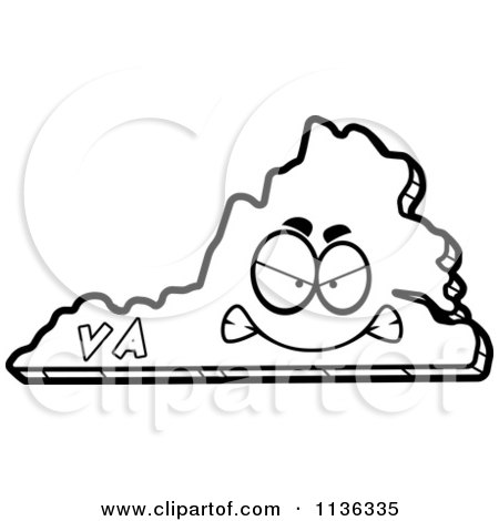 Cartoon Clipart Of An Outlined Mad Virginia State Character - Black And White Vector Coloring Page by Cory Thoman