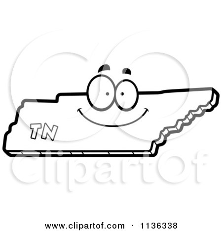 Cartoon Clipart Of An Outlined Happy Tennessee State Character - Black And White Vector Coloring Page by Cory Thoman
