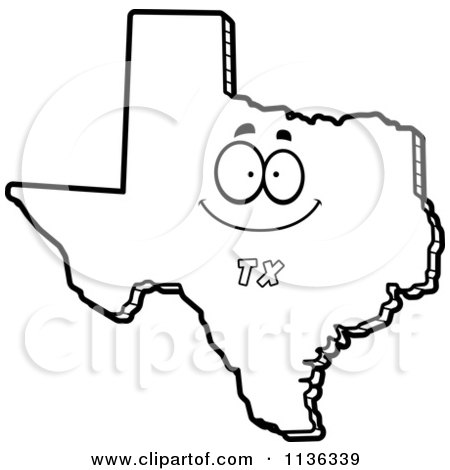 Cartoon Clipart Of An Outlined Happy Texas State Character - Black And White Vector Coloring Page by Cory Thoman