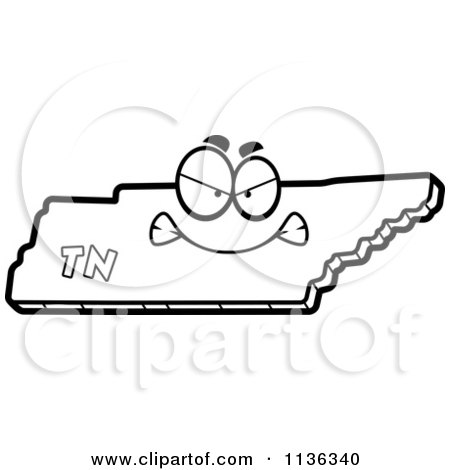 Cartoon Clipart Of An Outlined Mad Tennessee State Character - Black And White Vector Coloring Page by Cory Thoman