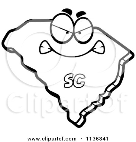 Cartoon Clipart Of An Outlined Mad South Carolina State Character - Black And White Vector Coloring Page by Cory Thoman