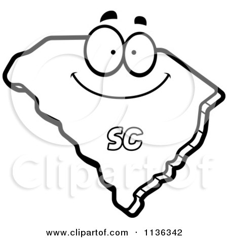 Cartoon Clipart Of An Outlined Happy South Carolina State Character - Black And White Vector Coloring Page by Cory Thoman