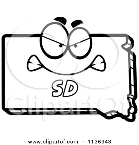 Cartoon Clipart Of An Outlined Mad South Dakota State Character - Black And White Vector Coloring Page by Cory Thoman