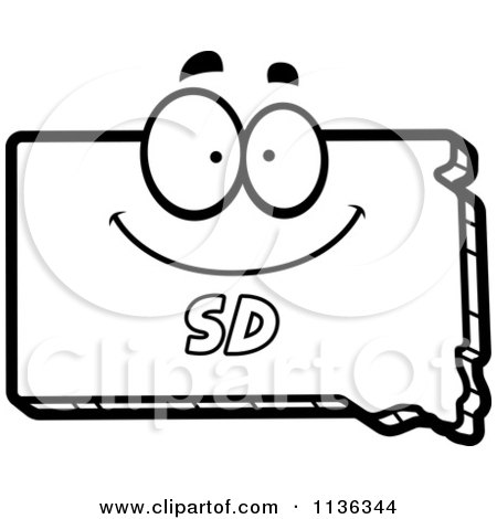 Cartoon Clipart Of An Outlined Happy South Dakota State Character - Black And White Vector Coloring Page by Cory Thoman