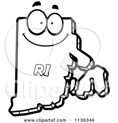 Cartoon Clipart Of An Outlined Happy Rhode Island State Character - Black And White Vector Coloring Page by Cory Thoman