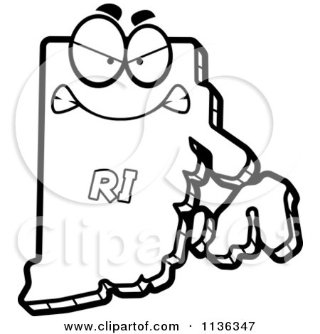 Cartoon Clipart Of An Outlined Mad Rhode Island State Character - Black And White Vector Coloring Page by Cory Thoman