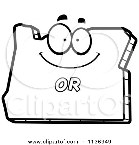 Cartoon Clipart Of An Outlined Happy Oregon State Character - Black And White Vector Coloring Page by Cory Thoman