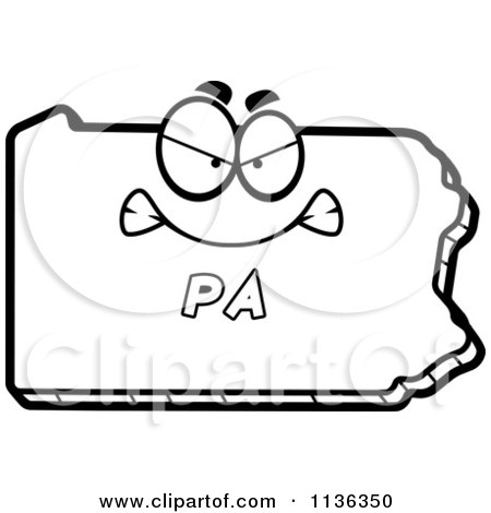 Cartoon Clipart Of An Outlined Mad Pennsylvania State Character - Black And White Vector Coloring Page by Cory Thoman