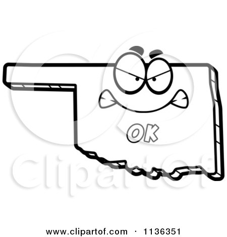 Cartoon Clipart Of An Outlined Mad Oklahoma State Character - Black And White Vector Coloring Page by Cory Thoman