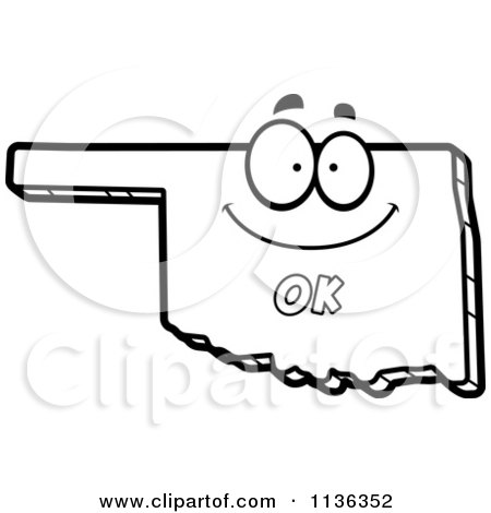Cartoon Clipart Of An Outlined Happy Oklahoma State Character - Black And White Vector Coloring Page by Cory Thoman