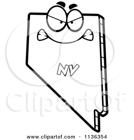 Cartoon Clipart Of An Outlined Mad Nevada State Character - Black And White Vector Coloring Page by Cory Thoman