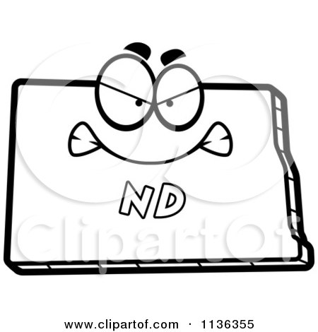 Cartoon Clipart Of An Outlined Mad North Dakota State Character - Black And White Vector Coloring Page by Cory Thoman