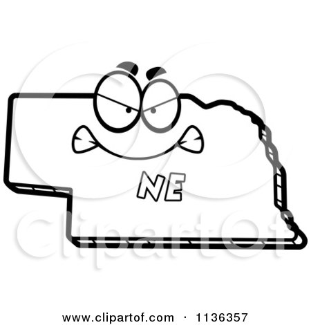 Cartoon Clipart Of An Outlined Mad Nebraska State Character - Black And White Vector Coloring Page by Cory Thoman