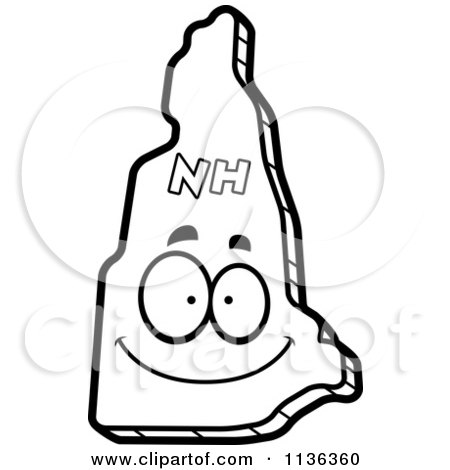 Cartoon Clipart Of An Outlined Happy New Hampshire State Character - Black And White Vector Coloring Page by Cory Thoman