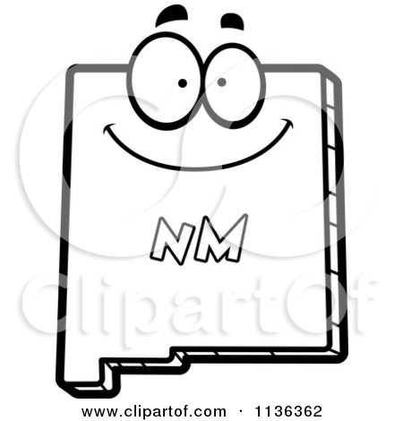 Cartoon Clipart Of An Outlined Happy New Mexico State Character - Black And White Vector Coloring Page by Cory Thoman