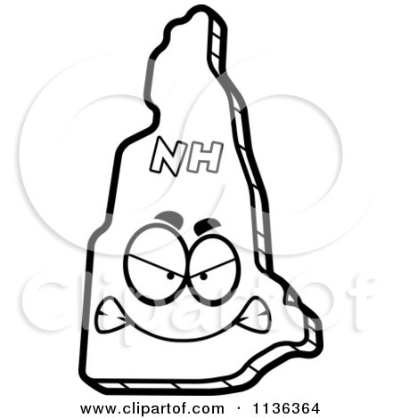 Cartoon Clipart Of An Outlined Mad New Hampshire State Character - Black And White Vector Coloring Page by Cory Thoman