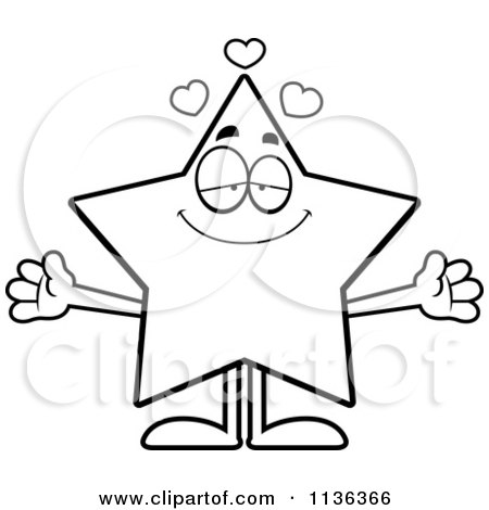 Cartoon Clipart Of An Outlined Loving Star Character - Black And White Vector Coloring Page by Cory Thoman
