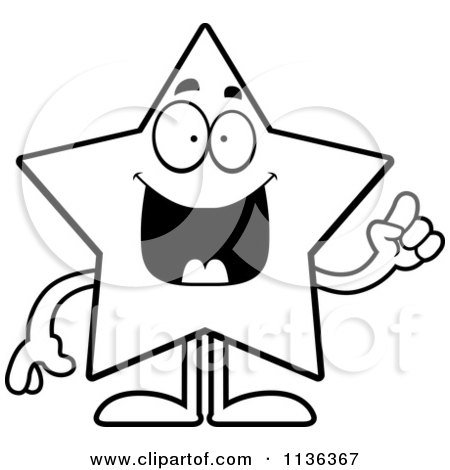 Cartoon Clipart Of An Outlined Star Character With An Idea - Black And White Vector Coloring Page by Cory Thoman