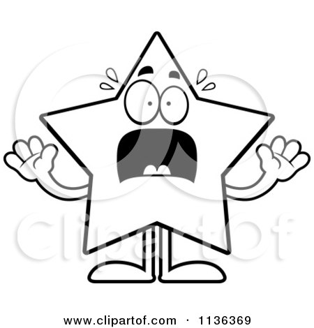 Cartoon Clipart Of An Outlined Scared Star Character - Black And White Vector Coloring Page by Cory Thoman