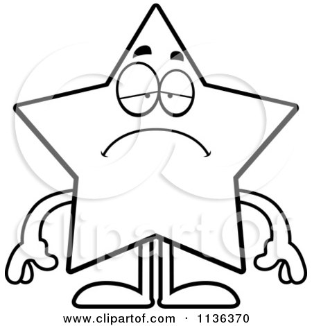 Cartoon Clipart Of An Outlined Sad Star Character - Black And White Vector Coloring Page by Cory Thoman