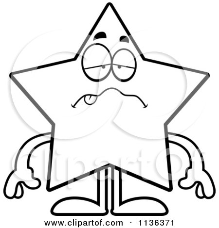 Cartoon Clipart Of An Outlined Sick Star Character - Black And White Vector Coloring Page by Cory Thoman
