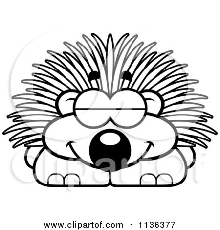 Cartoon Clipart Of An Outlined Sleeping Porcupine - Black And White Vector Coloring Page by Cory Thoman