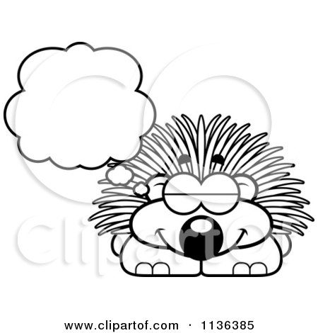 Cartoon Clipart Of An Outlined Dreaming Porcupine - Black And White Vector Coloring Page by Cory Thoman