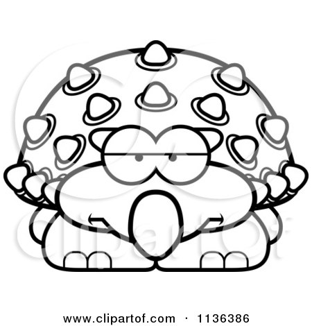 Cartoon Clipart Of An Outlined Bored Ankylosaurus Dinosaur - Black And White Vector Coloring Page by Cory Thoman