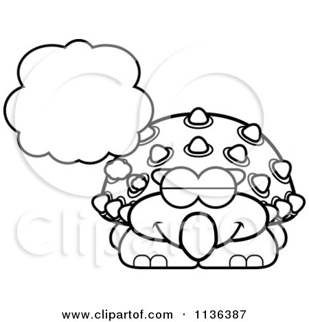 Cartoon Clipart Of An Outlined Dreaming Ankylosaurus Dinosaur - Black And White Vector Coloring Page by Cory Thoman