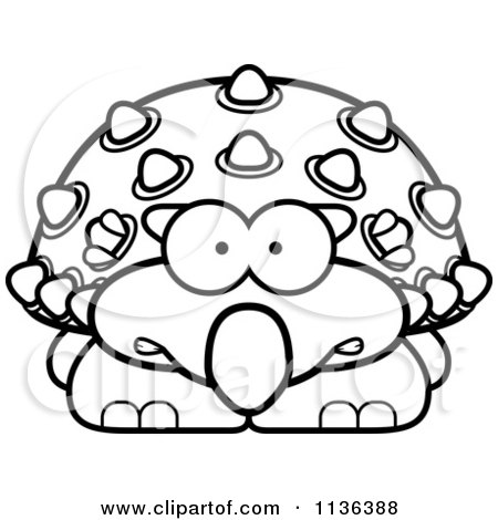 Cartoon Clipart Of An Outlined Scared Ankylosaurus Dinosaur - Black And White Vector Coloring Page by Cory Thoman