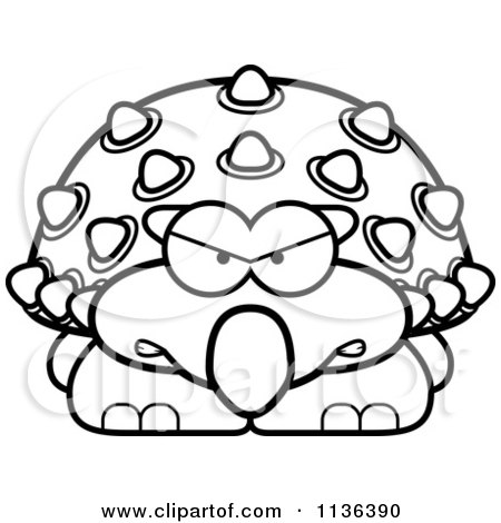 Cartoon Clipart Of An Outlined Angry Ankylosaurus Dinosaur - Black And White Vector Coloring Page by Cory Thoman