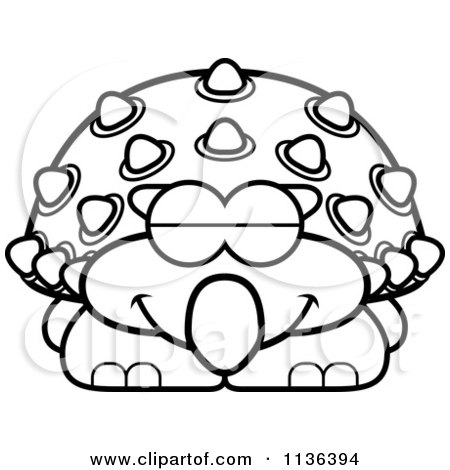 Cartoon Clipart Of An Outlined Sleeping Ankylosaurus Dinosaur - Black And White Vector Coloring Page by Cory Thoman
