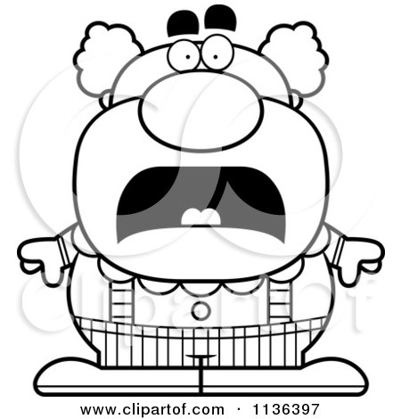 Cartoon Clipart Of An Outlined Scared Pudgy Circus Clown - Black And White Vector Coloring Page by Cory Thoman