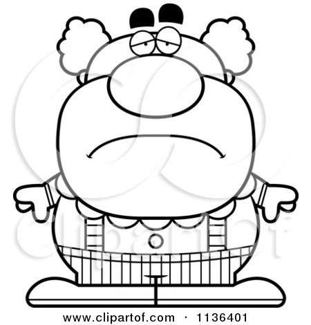 Cartoon Clipart Of An Outlined Depressed Pudgy Circus Clown - Black And White Vector Coloring Page by Cory Thoman