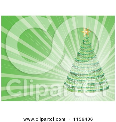 Cartoon Of A Christmas Tree Over Green Rays - Royalty Free Vector Clipart by Andrei Marincas
