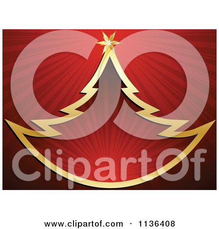 Cartoon Of A Gold Christmas Tree Over Red Rays - Royalty Free Vector Clipart by Andrei Marincas