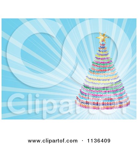 Cartoon Of A Christmas Tree Over Blue Rays - Royalty Free Vector Clipart by Andrei Marincas